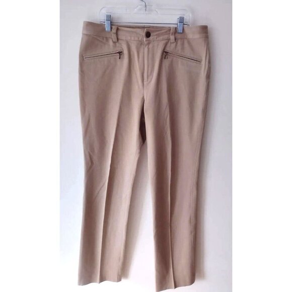 Lauren Ralph Lauren Dress Pants Womens Size 8 Tan Flat Front Zip Pockets Stretch - Picture 1 of 16